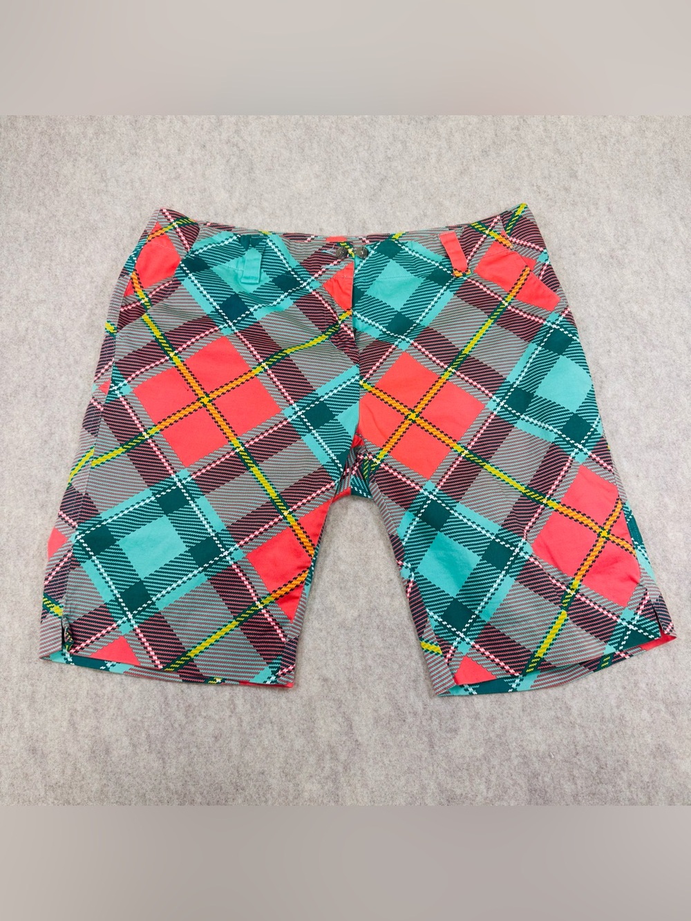 Loudmouth Golf Shorts Argyle Diamond Pink Aqua Blue Turquoise Women’s Size 10